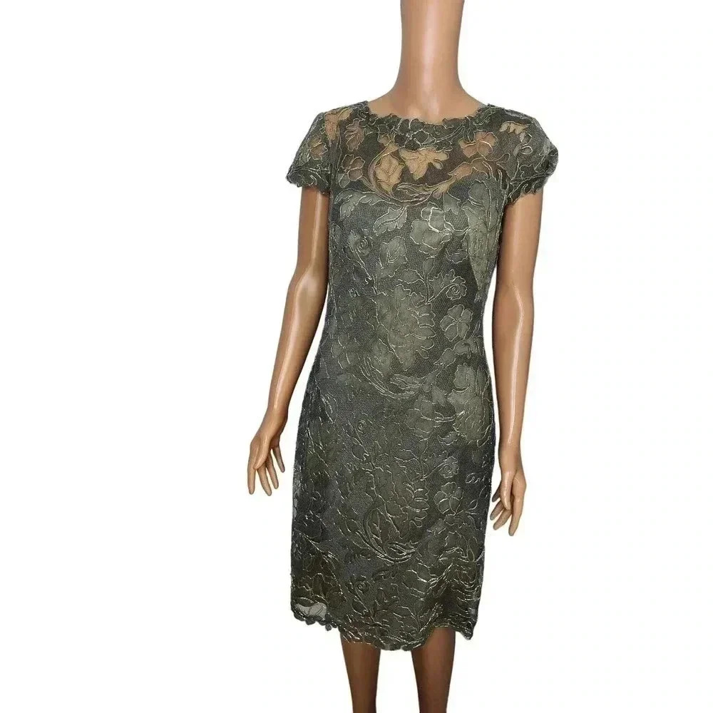 Tadashi Shoji Ilussion Yoke Lace Cocktail Dress Knee length size 6 - Picture 2 of 11